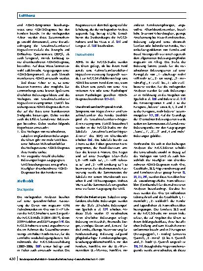 Vorschauseite 2: Elterliches Belastungserleben, Unaufmerksamkeits‑/Hyperaktivitätssymptome und elternberichtete ADHS bei Kindern und Jugendlichen: Ergebnisse aus der KiGGS-Studie