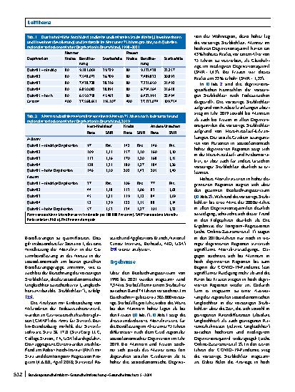 Vorschauseite 5: Sozioökonomische Deprivation und vorzeitige Sterblichkeit in Deutschland 1998 – 2021