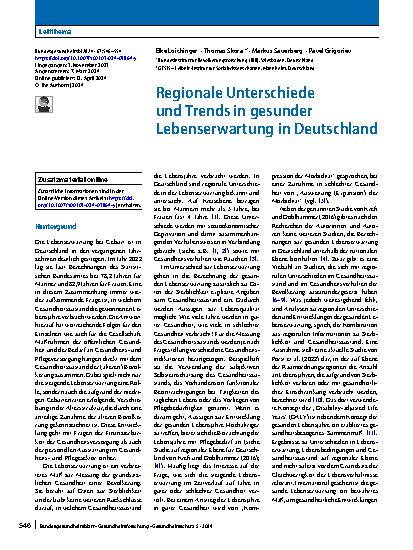 Vorschauseite 1: Regionale Unterschiede und Trends in gesunder Lebenserwartung in Deutschland