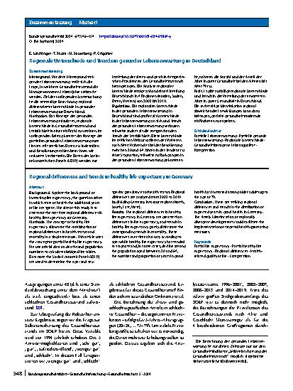 Vorschauseite 3: Regionale Unterschiede und Trends in gesunder Lebenserwartung in Deutschland