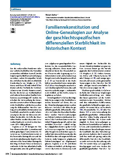 Vorschauseite 1: Familienrekonstitution und Online-Genealogien zur Analyse der geschlechtsspezifischen differenziellen Sterblichkeit im historischen Kontext