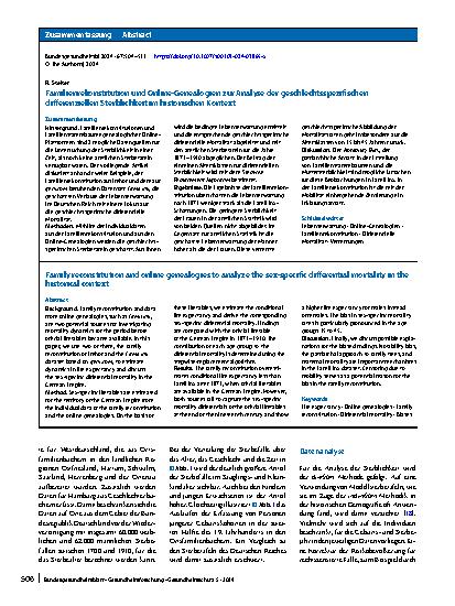 Vorschauseite 3: Familienrekonstitution und Online-Genealogien zur Analyse der geschlechtsspezifischen differenziellen Sterblichkeit im historischen Kontext