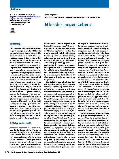 Vorschauseite 1: Ethik des langen Lebens