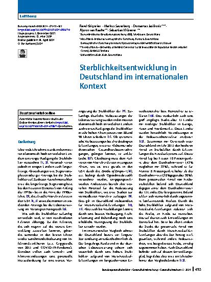 Vorschauseite 1: Sterblichkeitsentwicklung in Deutschland im internationalen Kontext