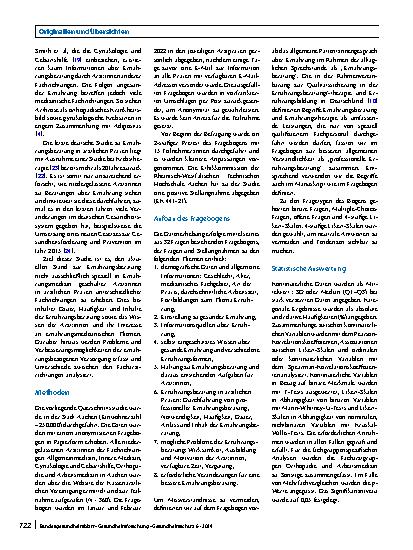 Vorschauseite 2: Ernährungsberatung in ärztlichen Praxen verschiedener Fachrichtungen – eine Querschnittsstudie