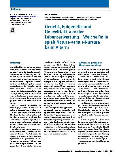Vorschauseite 1: Genetik, Epigenetik und Umweltfaktoren der Lebenserwartung – Welche Rolle spielt Nature-versus-Nurture beim Altern?