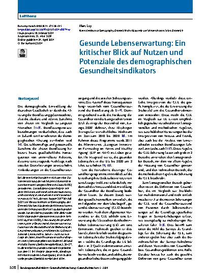 Vorschauseite 1: Gesunde Lebenserwartung: Ein kritischer Blick auf Nutzen und Potenziale des demographischen Gesundheitsindikators