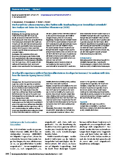 Vorschauseite 3: Wie hat sich die Lebenserwartung ohne funktionelle Einschränkungen in Deutschland entwickelt? Eine Analyse mit Daten des Deutschen Alterssurveys (DEAS)