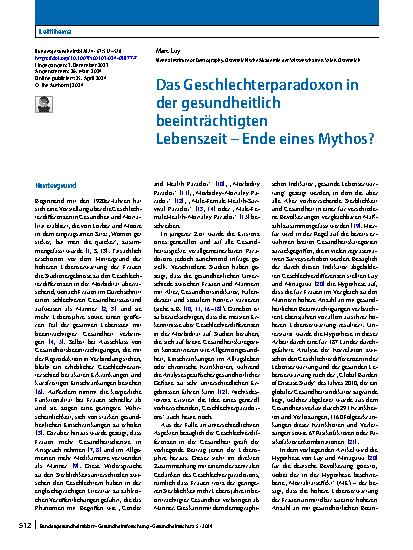 Vorschauseite 1: Das Geschlechterparadoxon in der gesundheitlich beeinträchtigten Lebenszeit – Ende eines Mythos?
