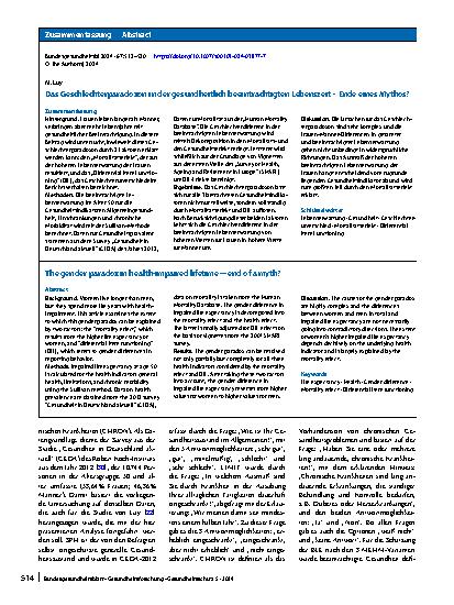 Vorschauseite 3: Das Geschlechterparadoxon in der gesundheitlich beeinträchtigten Lebenszeit – Ende eines Mythos?