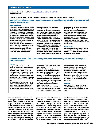 Vorschauseite 3: National standardisierter Broad Consent in der Praxis: erste Erfahrungen, aktuelle Entwicklungen und kritische Betrachtungen