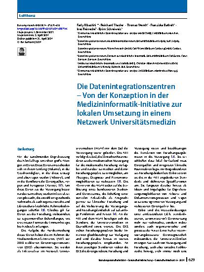 Vorschauseite 1: Die Datenintegrationszentren – Von der Konzeption in der Medizininformatik-Initiative zur lokalen Umsetzung in einem Netzwerk Universitätsmedizin