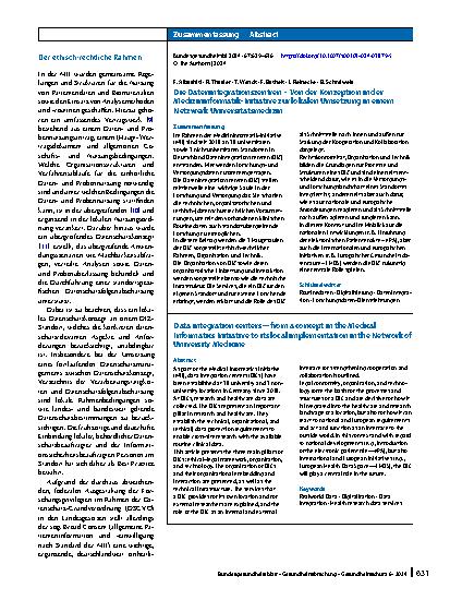 Vorschauseite 3: Die Datenintegrationszentren – Von der Konzeption in der Medizininformatik-Initiative zur lokalen Umsetzung in einem Netzwerk Universitätsmedizin