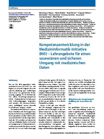 Vorschauseite 1: Kompetenzentwicklung in der Medizininformatik-Initiative (MII) – Lehrangebote für einen souveränen und sicheren Umgang mit medizinischen Daten