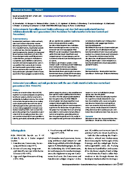 Vorschauseite 3: Automatisierte Surveillance und Risikovorhersage mit dem Ziel einer risikostratifizierten Infektionskontrolle und -prävention (RISK Prediction for Risk-stratified Infection Contro…