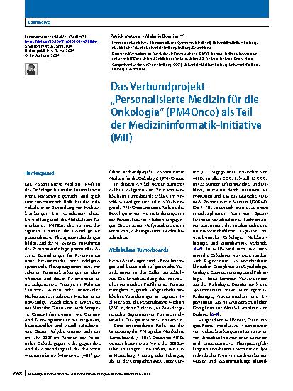 Vorschauseite 1: Das Verbundprojekt „Personalisierte Medizin für die Onkologie“ (PM4Onco) als Teil der Medizininformatik-Initiative (MII)