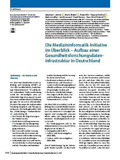 Vorschauseite 1: Die Medizininformatik-Initiative im Überblick – Aufbau einer Gesundheitsforschungsdateninfrastruktur in Deutschland