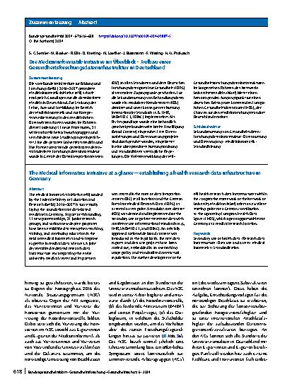 Vorschauseite 3: Die Medizininformatik-Initiative im Überblick – Aufbau einer Gesundheitsforschungsdateninfrastruktur in Deutschland