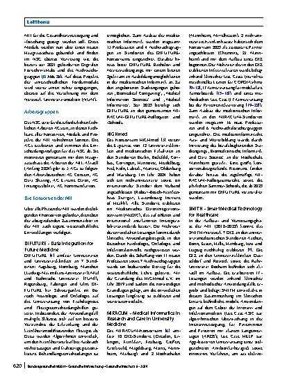 Vorschauseite 5: Die Medizininformatik-Initiative im Überblick – Aufbau einer Gesundheitsforschungsdateninfrastruktur in Deutschland