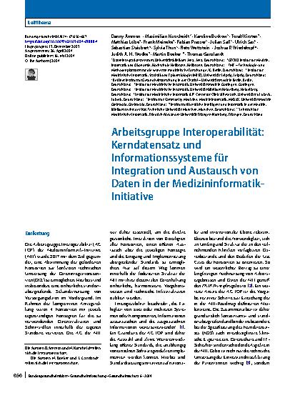Vorschauseite 1: Arbeitsgruppe Interoperabilität: Kerndatensatz und Informationssysteme für Integration und Austausch von Daten in der Medizininformatik-Initiative