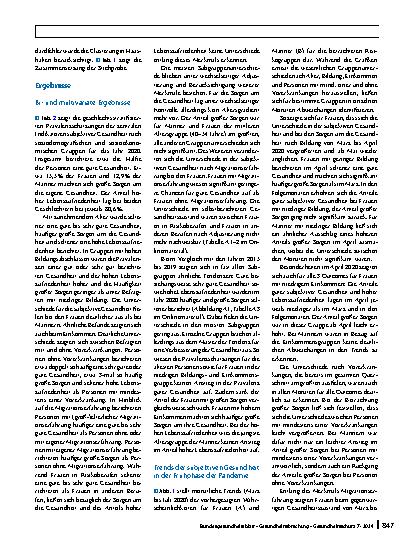 Vorschauseite 5: Subjektive Gesundheit in der Frühphase der COVID-19-Pandemie – ein Vergleich von soziodemografischen Gruppen und pandemiebezogenen Risikofaktoren