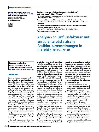 Vorschauseite 1: Analyse von Einflussfaktoren auf ambulante pädiatrische Antibiotikaverordnungen in Bielefeld 2015 – 2018