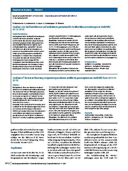 Vorschauseite 3: Analyse von Einflussfaktoren auf ambulante pädiatrische Antibiotikaverordnungen in Bielefeld 2015 – 2018