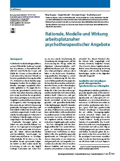 Vorschauseite 1: Rationale, Modelle und Wirkung arbeitsplatznaher psychotherapeutischer Angebote