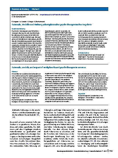 Vorschauseite 3: Rationale, Modelle und Wirkung arbeitsplatznaher psychotherapeutischer Angebote