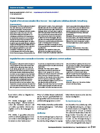 Vorschauseite 3: Digitale Informationsmaterialen über Demenz – Eine explorative inhaltsanalytische Betrachtung