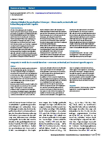 Vorschauseite 3: Arbeitsunfähigkeit bei psychischen Störungen – ökonomische, individuelle und behandlungsspezifische Aspekte