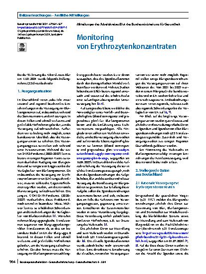Vorschauseite 1: Mitteilungen des Arbeitskreises Blut des Bundesministeriums für Gesundheit