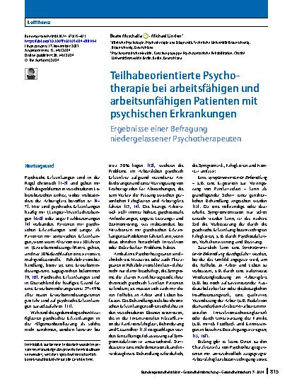 Vorschauseite 1: Teilhabeorientierte Psychotherapie bei arbeitsfähigen und arbeitsunfähigen Patienten mit psychischen Erkrankungen