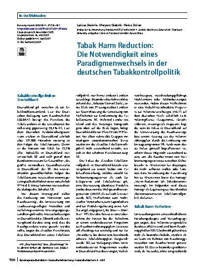 Vorschauseite 1: Tabak Harm Reduction: Die Notwendigkeit eines Paradigmenwechsels in der deutschen Tabakkontrollpolitik