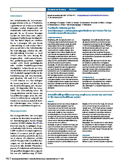 Vorschauseite 3: Psychische Belastungen bei Erwerbstätigen: Leistungsinanspruchnahme und Kosten für das deutsche Gesundheitssystem