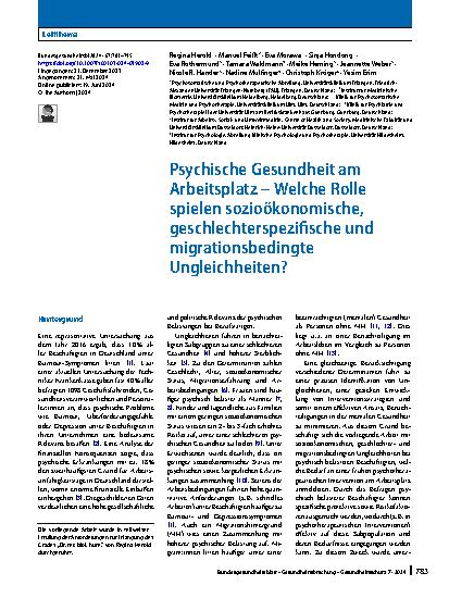 Vorschauseite 1: Psychische Gesundheit am Arbeitsplatz – Welche Rolle spielen sozioökonomische, geschlechterspezifische und migrationsbedingte Ungleichheiten?