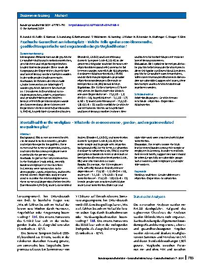 Vorschauseite 3: Psychische Gesundheit am Arbeitsplatz – Welche Rolle spielen sozioökonomische, geschlechterspezifische und migrationsbedingte Ungleichheiten?