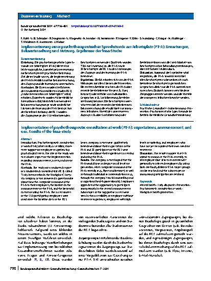 Vorschauseite 3: Implementierung einer psychotherapeutischen Sprechstunde am Arbeitsplatz (PT-A): Erwartungen, Bekanntmachung und Nutzung