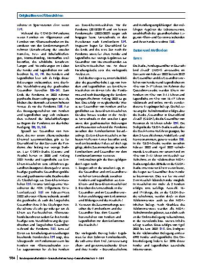 Vorschauseite 2: Soziale Lage, Gesundheit und Gesundheitsverhalten von Kindern und Jugendlichen in Ein-Eltern-Haushalten zum Ende der COVID-19-Pandemie. Ergebnisse der KIDA-Studie 2022–2023