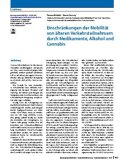 Vorschauseite 1: Einschränkungen der Mobilität von älteren Verkehrsteilnehmern durch Medikamente, Alkohol und Cannabis