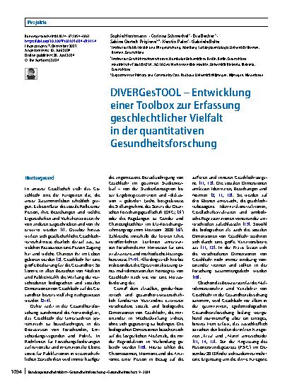 Vorschauseite 1: DIVERGesTOOL – Entwicklung einer Toolbox zur Erfassung geschlechtlicher Vielfalt in der quantitativen Gesundheitsforschung