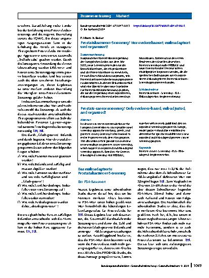 Vorschauseite 3: Prostatakarzinom-Screening? Nur evidenzbasiert, risikoadaptiert und organisiert!
