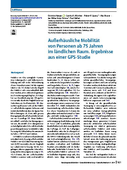 Vorschauseite 1: Außerhäusliche Mobilität von Personen ab 75 Jahren im ländlichen Raum. Ergebnisse aus einer GPS-Studie