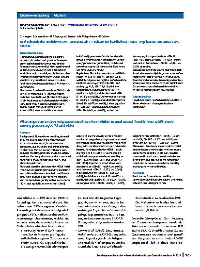 Vorschauseite 3: Außerhäusliche Mobilität von Personen ab 75 Jahren im ländlichen Raum. Ergebnisse aus einer GPS-Studie