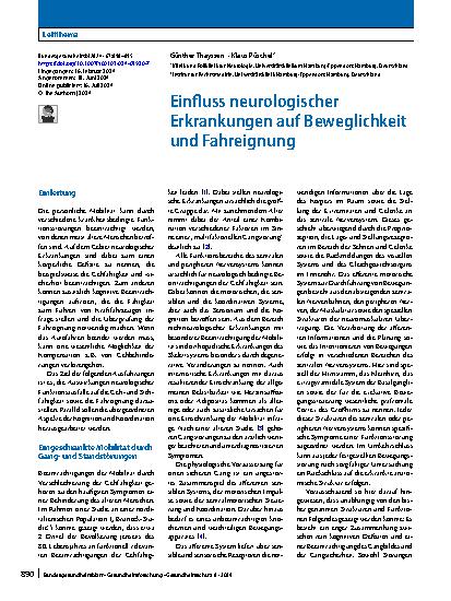 Vorschauseite 1: Einfluss neurologischer Erkrankungen auf Beweglichkeit und Fahreignung