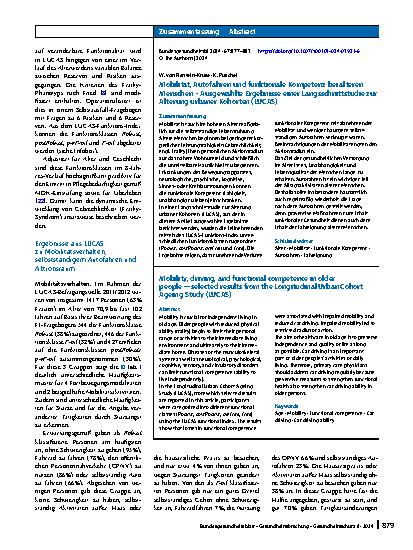 Vorschauseite 3: Mobilität, Autofahren und funktionale Kompetenz bei älteren Menschen – Ausgewählte Ergebnisse einer Längsschnittstudie zur Alterung urbaner Kohorten (LUCAS)