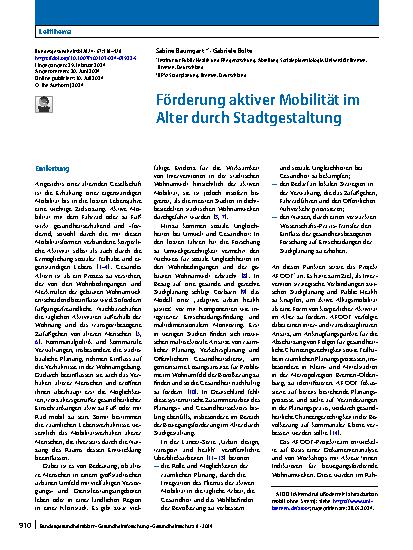 Vorschauseite 1: Förderung aktiver Mobilität im Alter durch Stadtgestaltung