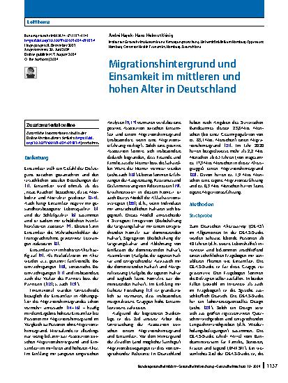 Vorschauseite 1: Migrationshintergrund und Einsamkeit im mittleren und hohen Alter in Deutschland
