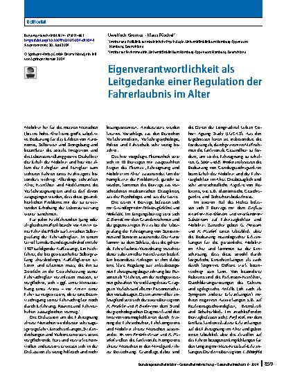 Vorschauseite 1: Eigenverantwortlichkeit als Leitgedanke einer Regulation der Fahrerlaubnis im Alter