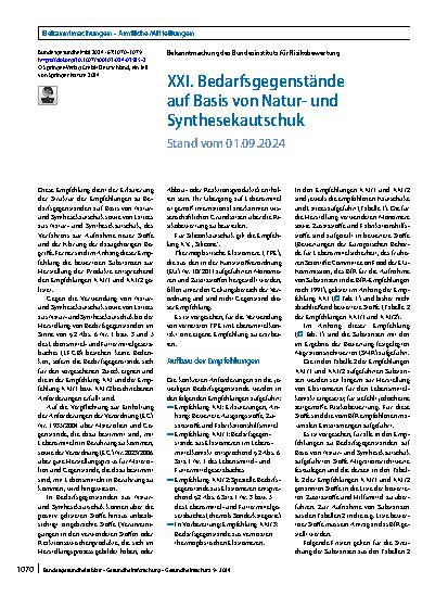 Vorschauseite 1: XXI. Bedarfsgegenstände ﻿auf Basis von Naturund Synthesekautschuk